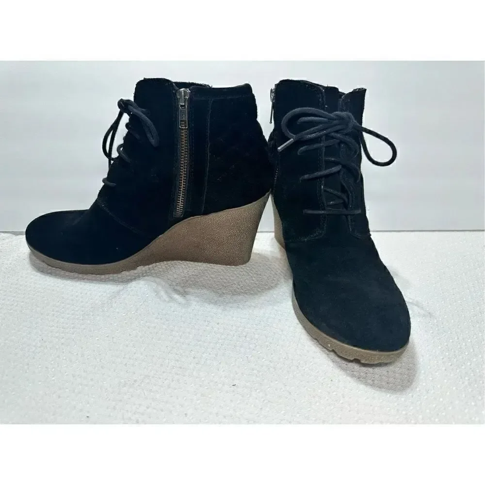 Mia black suede wedge heeled booties size 11